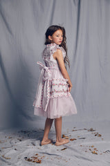 Purple Victorian tulle flower girl dress with embroidery