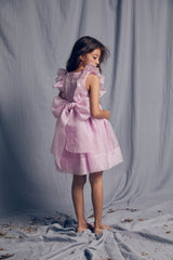 Pink silk organza birthday dress with pleats