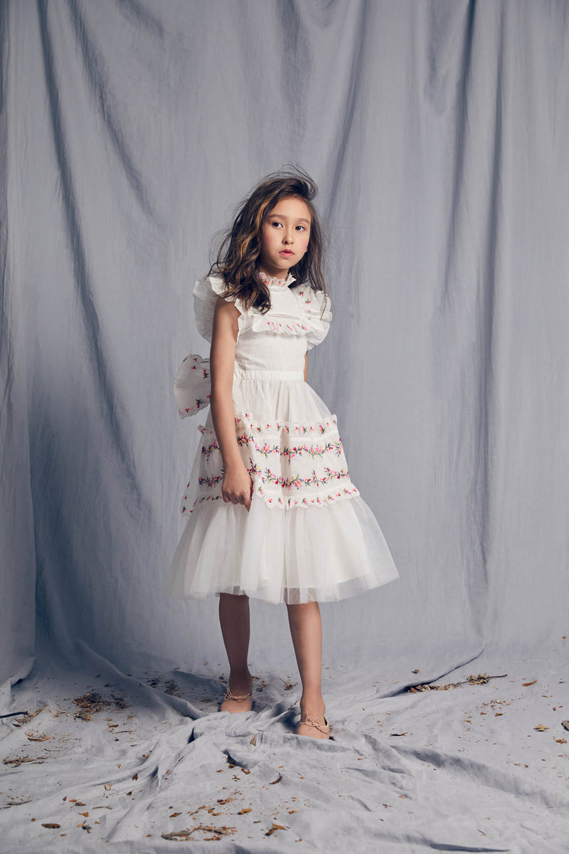 Julianna Dress | White Victorian tulle flower girl Dress with embroidery 2 Julianna Dress | White Victorian tulle flower girl Dress with embroidery 2