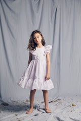 Purple cotton birthday dress with flutter sleeves