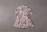 Floral cotton girl birthday dress with a bow tie
