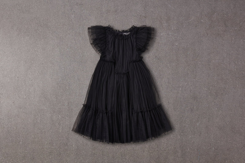 Black tulle flower girl with a ruffle collar