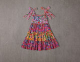 Mixed floral cotton midi birthday dress with straps