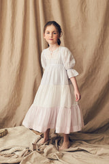 Tiered maxi cotton silk birthday dress in pastel