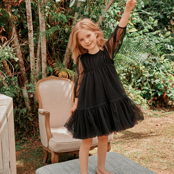 black flower girl dresses Girls Capped Sleeve Lace and Tulle Short Party Dress The dress is fully lined for comfort and ease Black Flower Girl Dresses