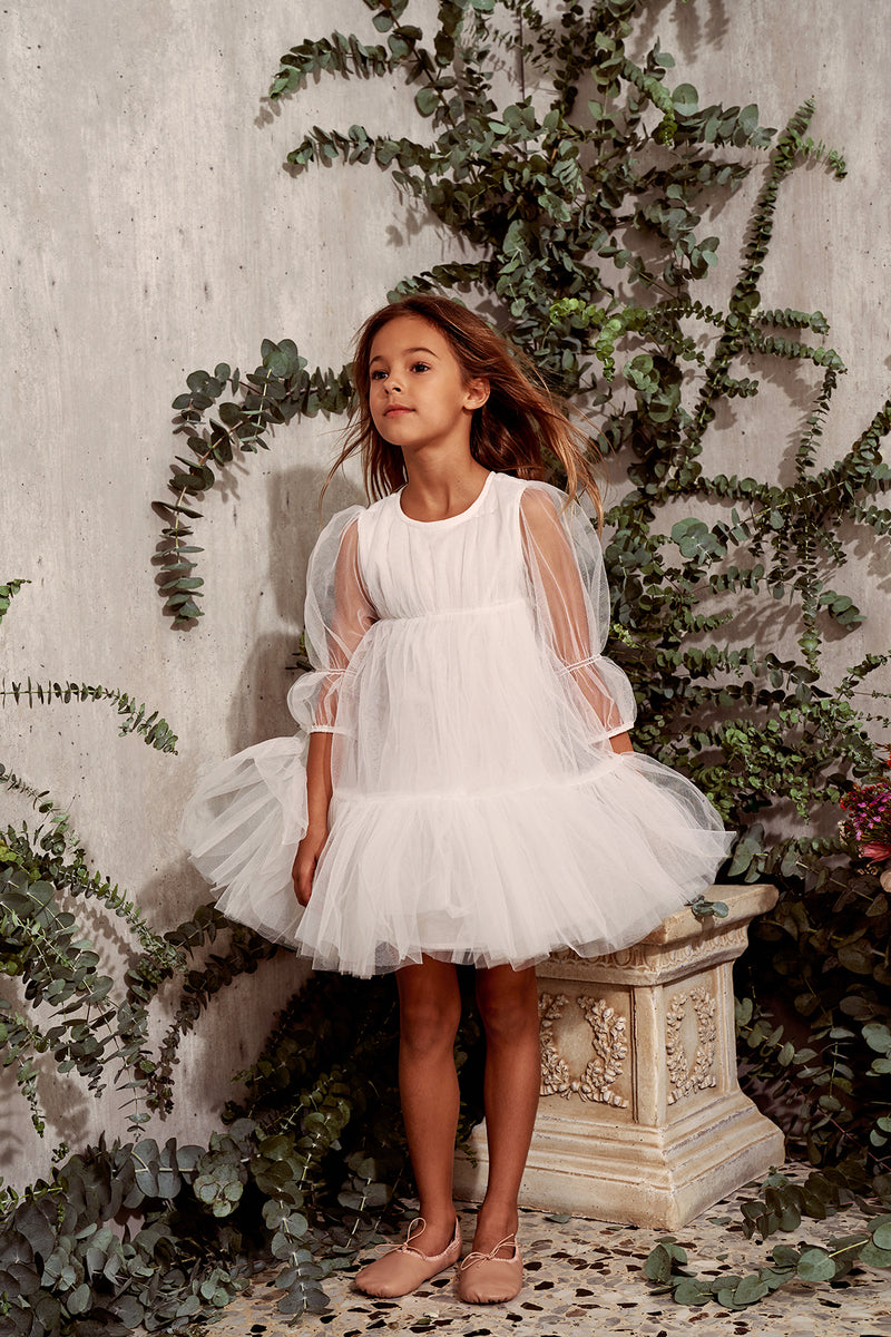 Alice Dress White tulle flower girl dress with ruffles – NELLYSTELLA