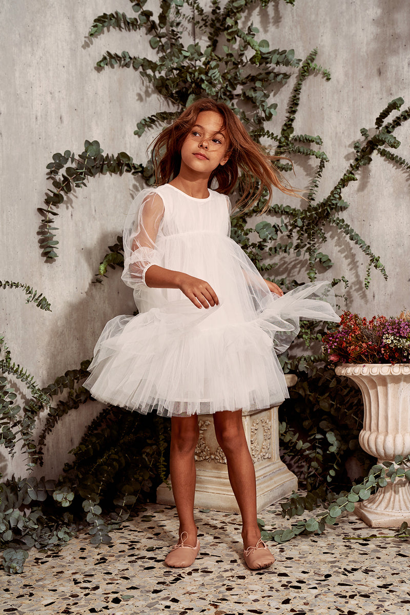 Alice Dress | White Tulle Flower Girl Dress with Ruffles 14