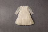 Champagne tulle flower girl dress with ruffles