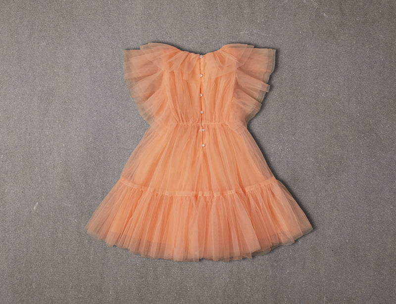 Peach tulle birthday dress with colorful ribbons