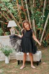 Black tulle flower girl with a ruffle collar