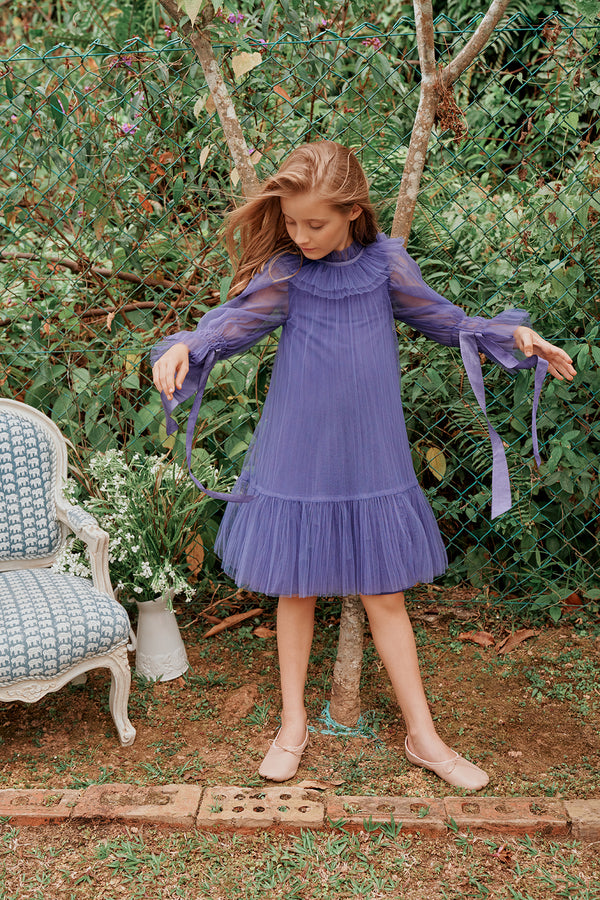 Purple tulle birthday dress with ribbons