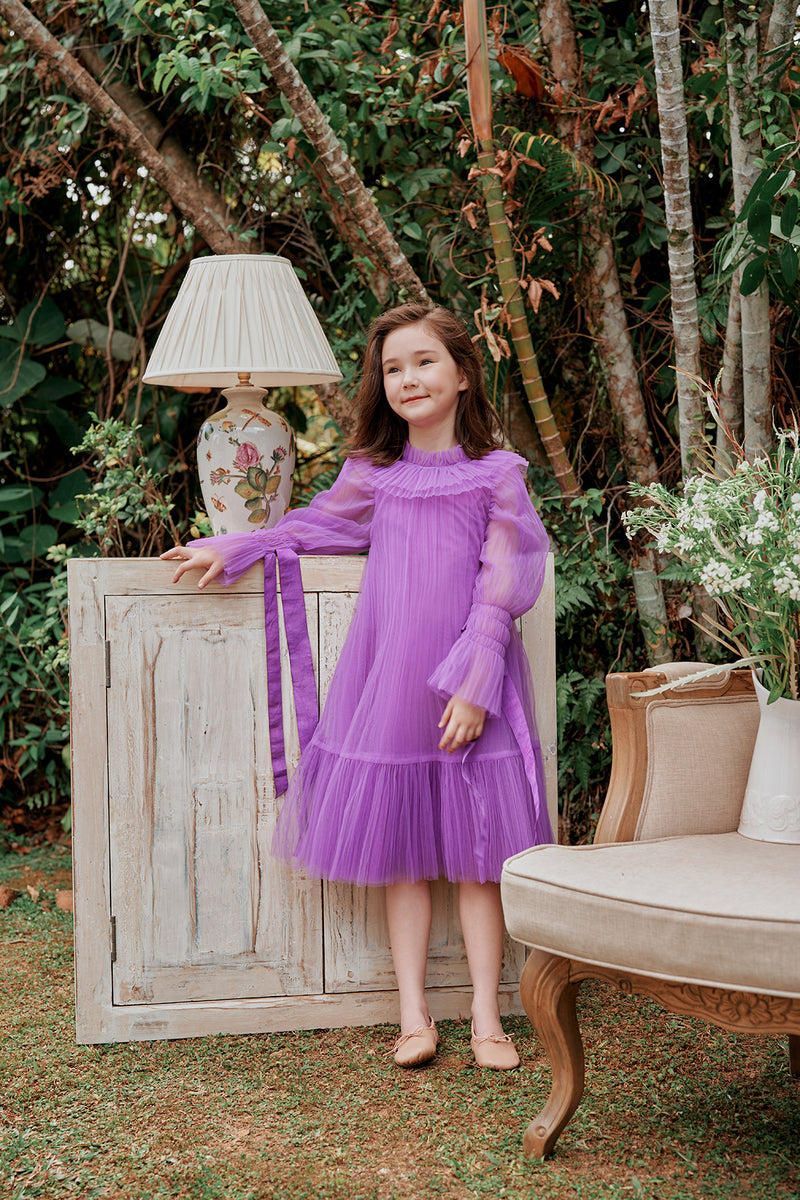 Purple tulle Christmas dress with ribbons