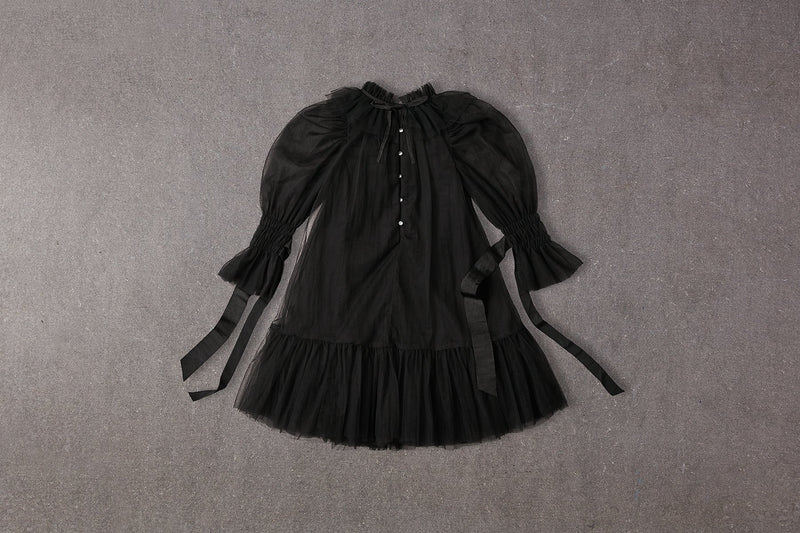 Black tulle flower girl dress with ribbons