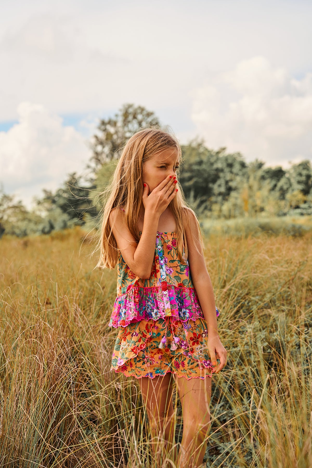 Sawyer Shorts | Embroidered peach cotton shorts with tassels