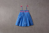 Blue cotton summer dress with with smocking