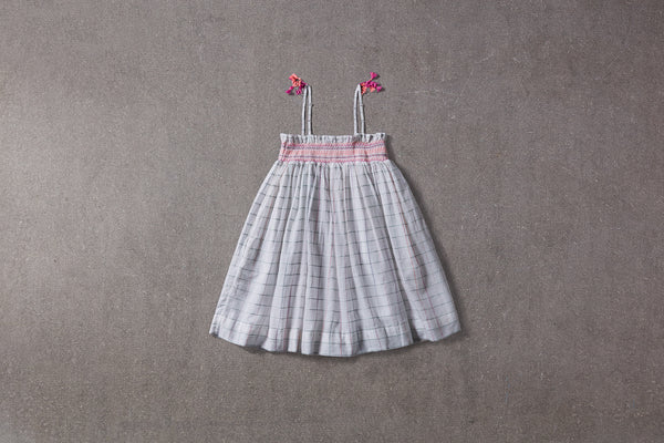 White checkered cotton summer dress with smocking