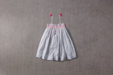 White checkered cotton summer dress with smocking