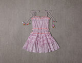 Pink rainbow metallic cotton birthday dress with ruffled skirt