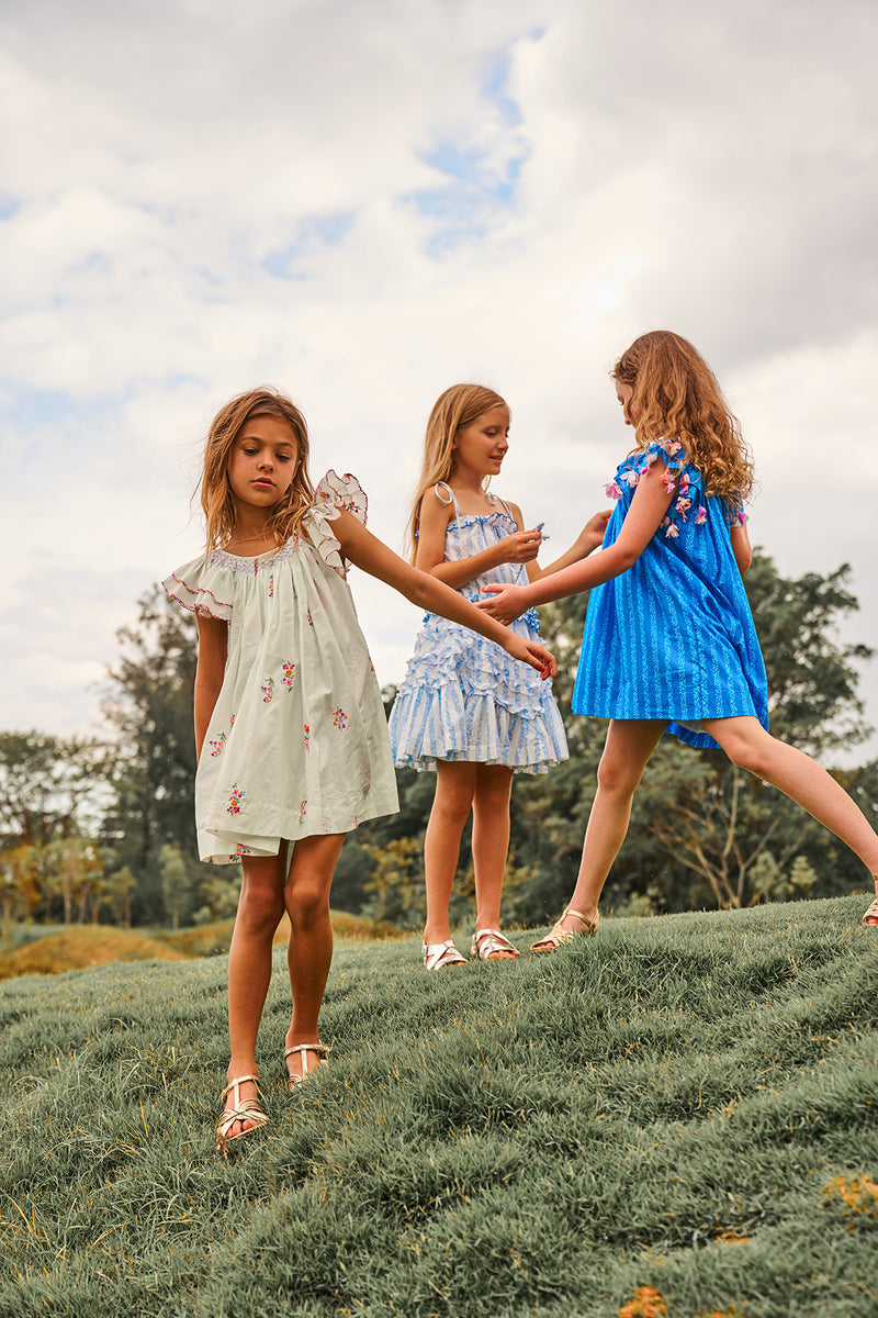 Chloe Dress | Blue floral cotton birthday Dress with tassels 3 Chloe Dress | Blue floral cotton birthday Dress with tassels 3