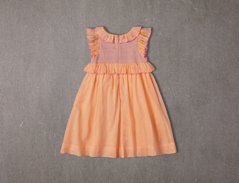 Coco Dress | Above knee peach cotton birthday dress with floral embroidery and smocking NELLYSTELLA Coco Dress | Above knee peach cotton birthday dress with floral embroidery and smocking NELLYSTELLA