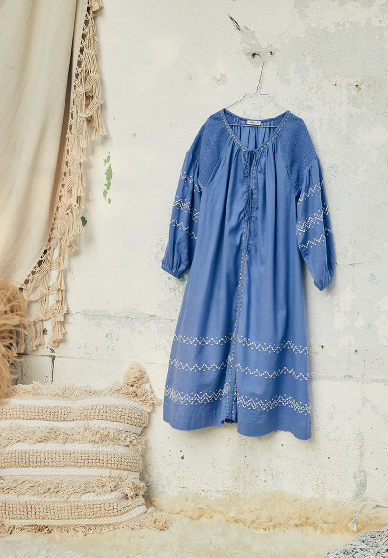 Blue cotton dress with embroidery