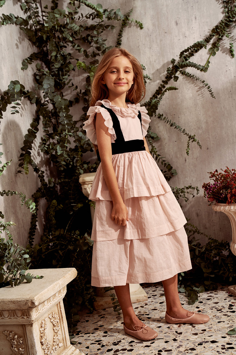 Delilah Dress | Tiered pink cotton Christmas dress with velvet ribbon NELLYSTELLA Delilah Dress | Tiered pink cotton Christmas dress with velvet ribbon NELLYSTELLA
