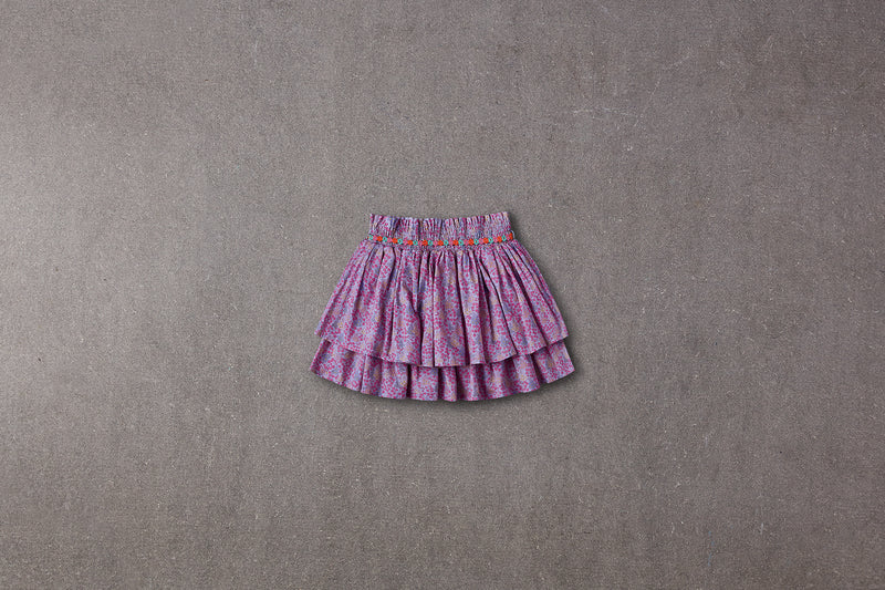 Tiered floral purple cotton skirt