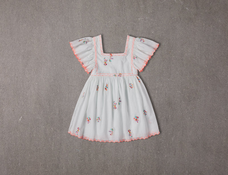 Embroidered mint cotton birthday dress with butterfly sleeves