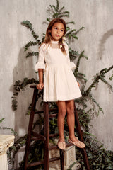 Beige cotton Victorian flower girl dress with lace