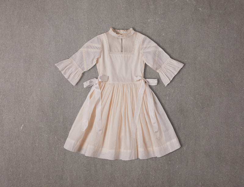 Beige cotton Victorian flower girl dress with lace