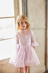 Pink cotton Victorian birthday dress with lace