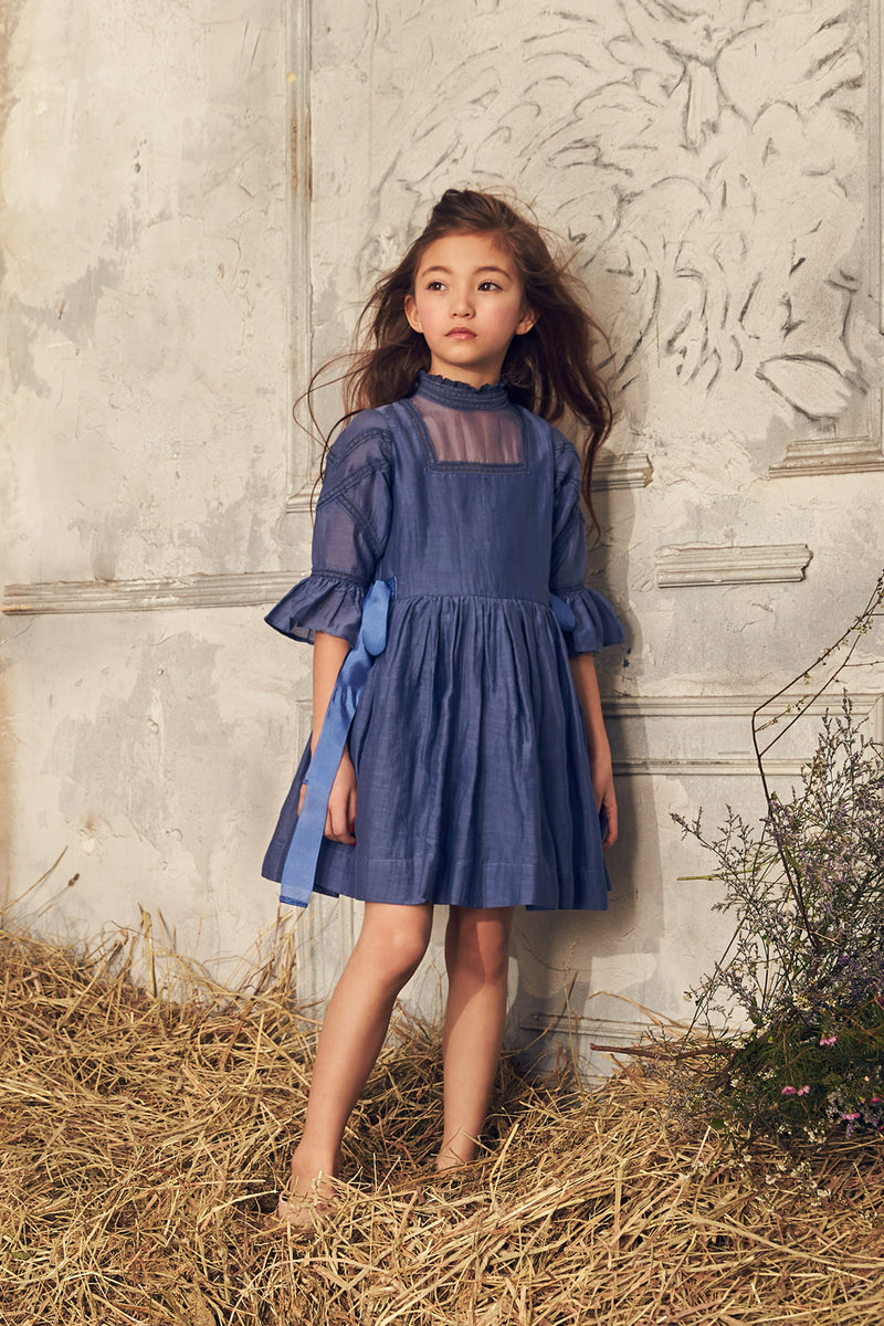Georgia Dress | Blue cotton Victorian Christmas dress with lace ...