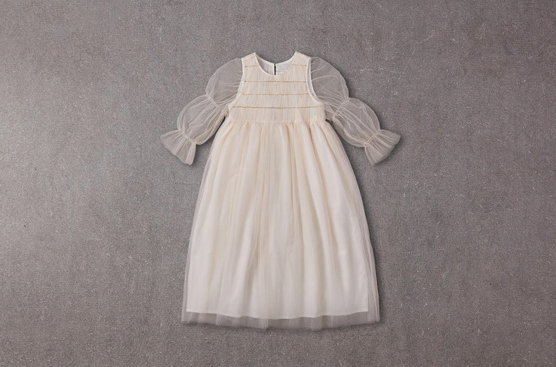 Maxi pink tulle flower girl dress with  smocking