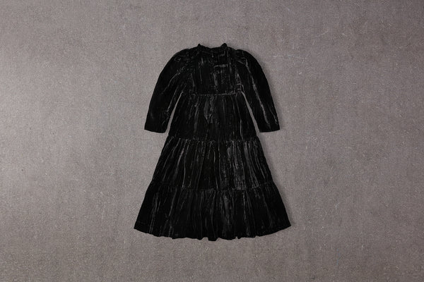 Iris Dress | Tiered Black Velvet Christmas Dress with Gathered Sleeves 6