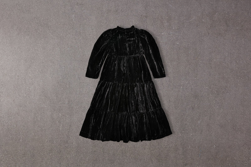 Iris Dress | Tiered Black velvet Christmas Dress with gathered sleeves 12 Iris Dress | Tiered Black velvet Christmas Dress with gathered sleeves 12