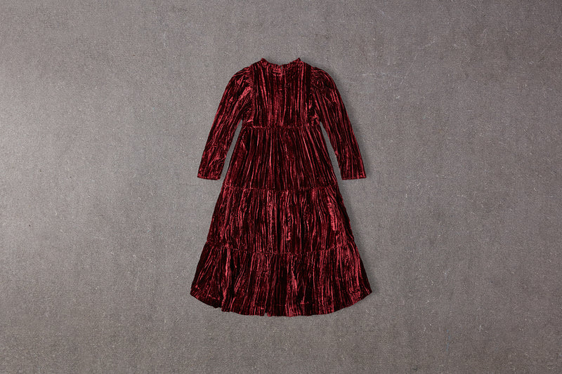 Iris Dress | Tiered Red Velvet Christmas Dress with Gathered Sleeves 4 Iris Dress | Tiered Red Velvet Christmas Dress with Gathered Sleeves 4