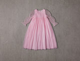 Maxi pink tulle birthday dress with smocking