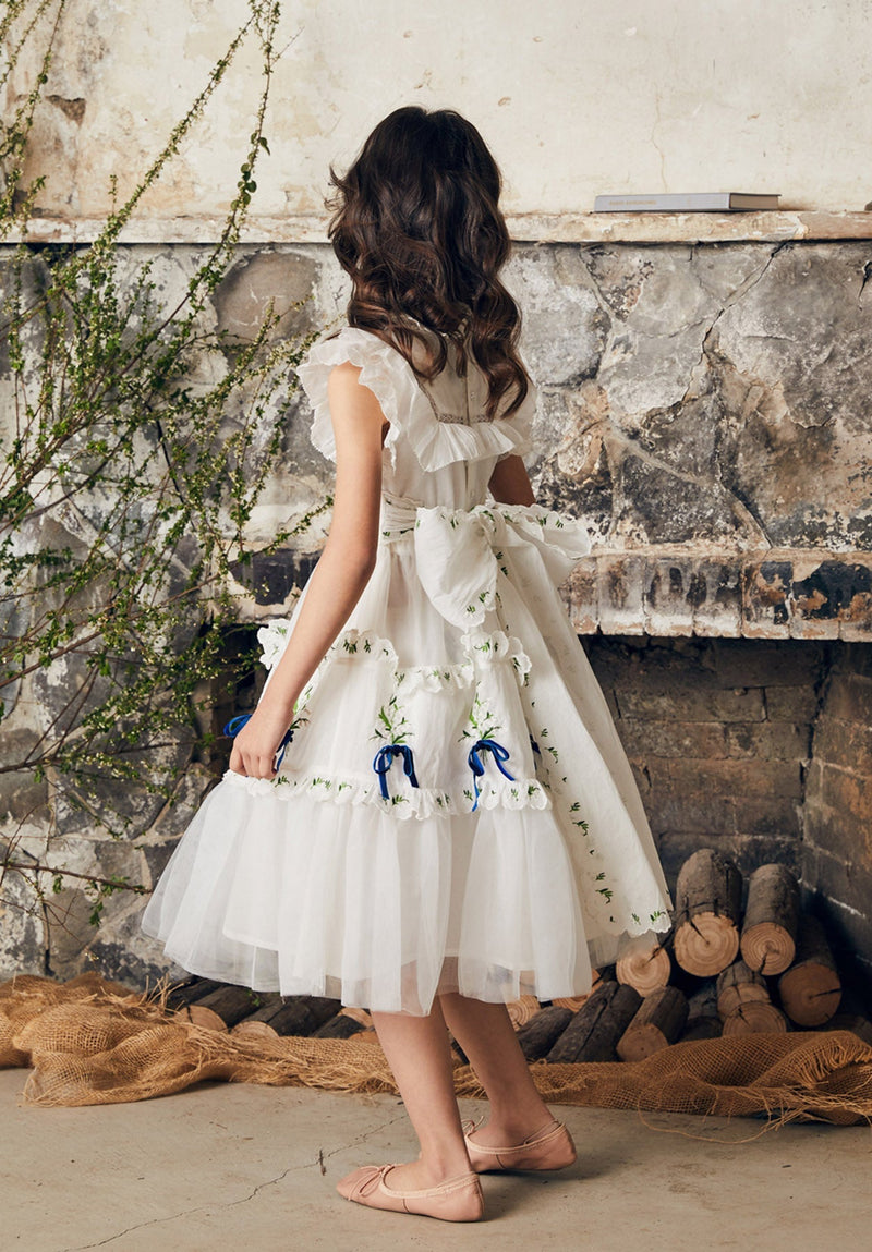 flower embroidered tulle dress Baltic Born Womens Arabella Embroidered Tulle Maxi Dress | Dusty Blue Floral