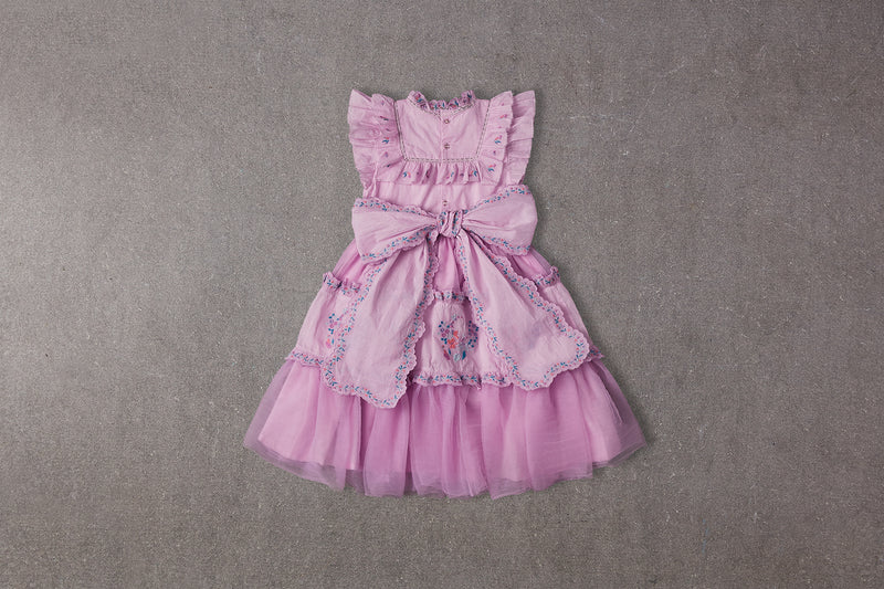 Pink Victorian tulle birthday dress with embroidery