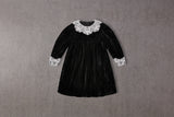 Black velvet Christmas baby doll dress with lace