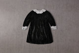 Black velvet Christmas baby doll dress with lace