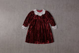 Red velvet Christmas baby doll dress with lace