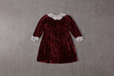 Red velvet Christmas baby doll dress with lace