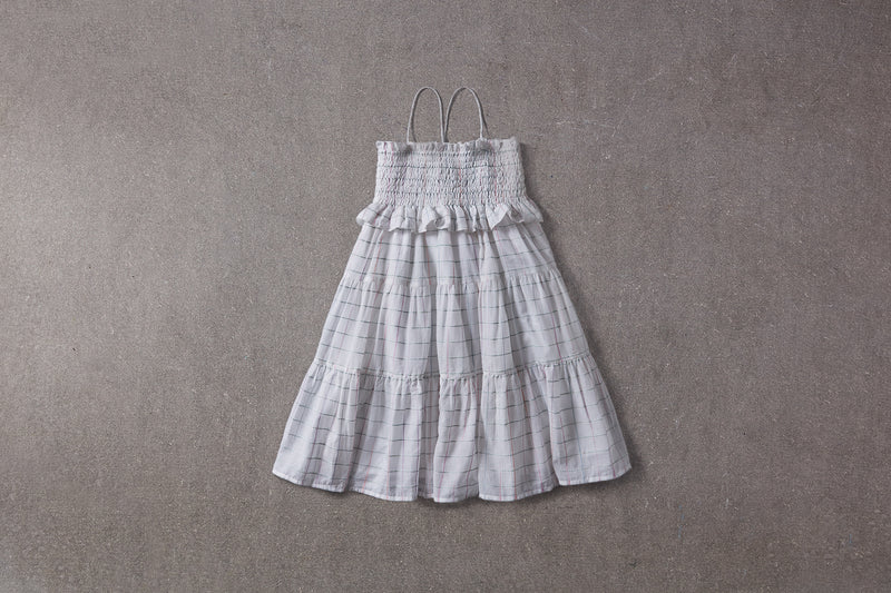 Midi checkered cotton birthday dress with straps