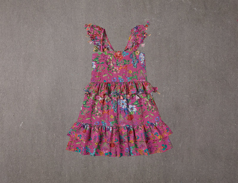 Leighton Dress | Knee Length Pink Floral Cotton Birthday Dress with Pompoms 4 Leighton Dress | Knee Length Pink Floral Cotton Birthday Dress with Pompoms 4