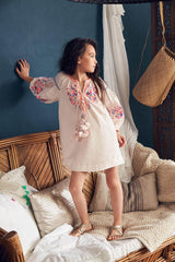 Above knee pink cotton birthday kaftan with embroidery