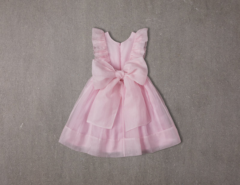 Pink silk organza flower girl dress with pleats