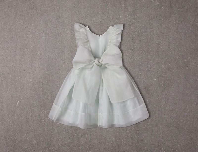Mint silk organza flower girl dress with pleats