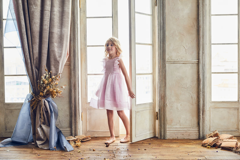 Mae Dress | Pink silk organza flower girl Dress with pleats 10 Mae Dress | Pink silk organza flower girl Dress with pleats 10
