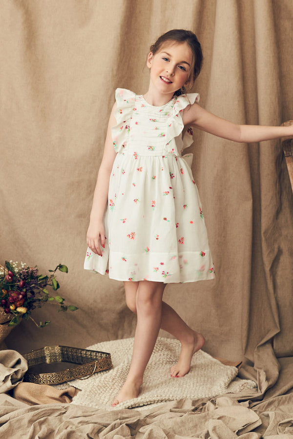 Mint floral embroidered silk organza flower girl dress with pleats
